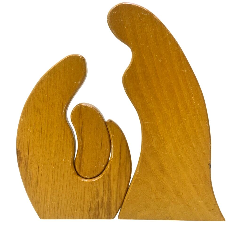 Wooden Three-Piece Abstract Holy Family Cut Out Nativity Scene